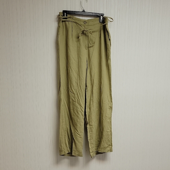 H&M Linen Blend Khaki Pants, Womens Sz 12. New With Tags. Wide Leg - Picture 1 of 6